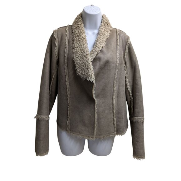 Velvet by Graham & Spencer Women's Taupe faux suede & faux fur jacket Size M - Picture 1 of 7